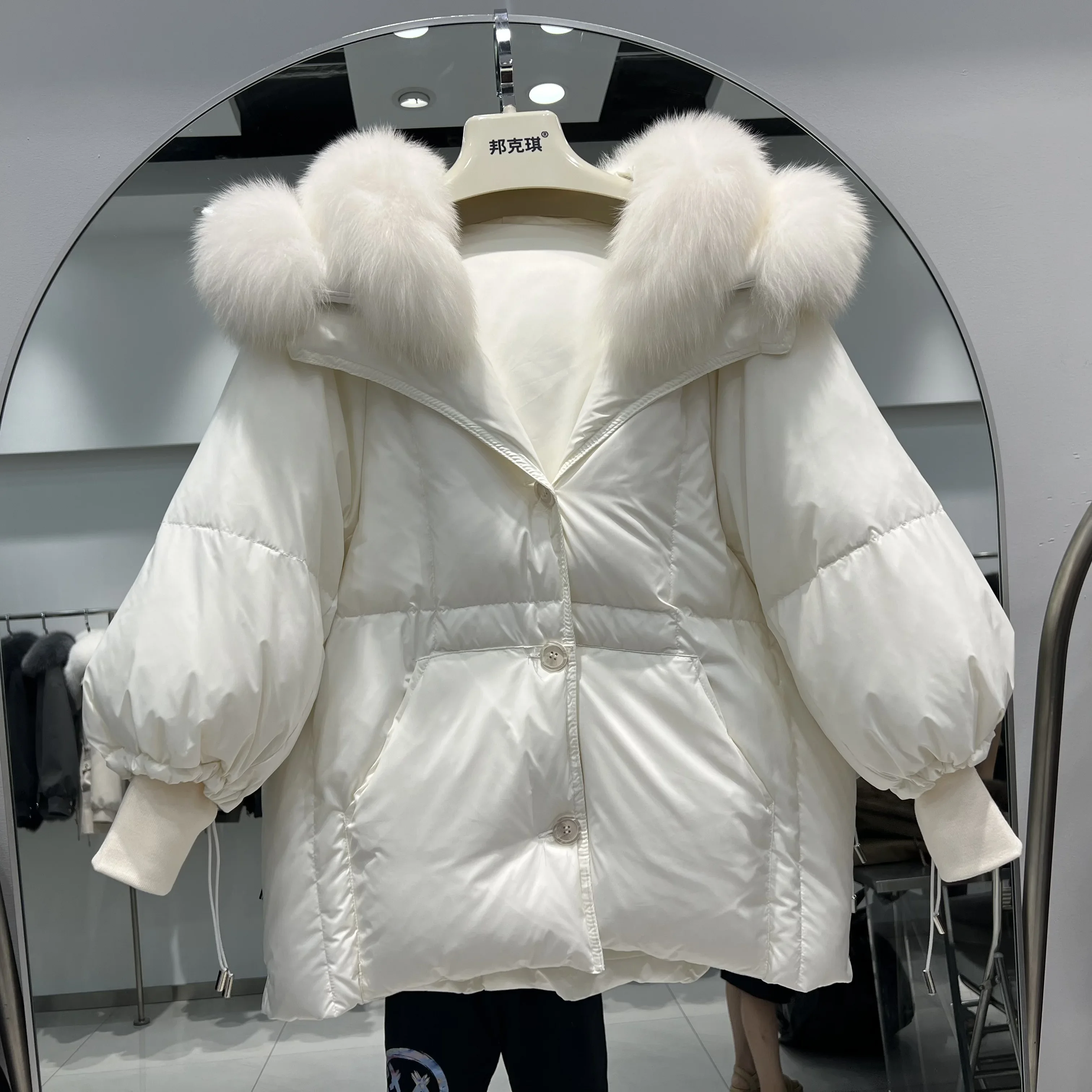 

FASHION 2023 Winter Women Big Real Fox Fur Collar Thick Parkas 90% White Goose Down Jacket Luxury Outerwear Female Puffer Coat