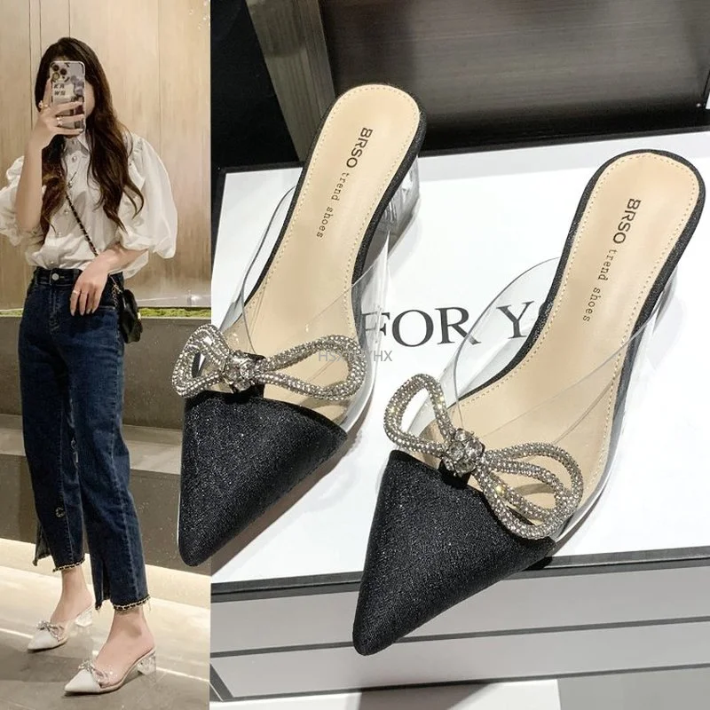 

Женские босоножки Baotou с острым носком, прозрачные сандалии на квадратном каблуке с пряжкой, лето 2022