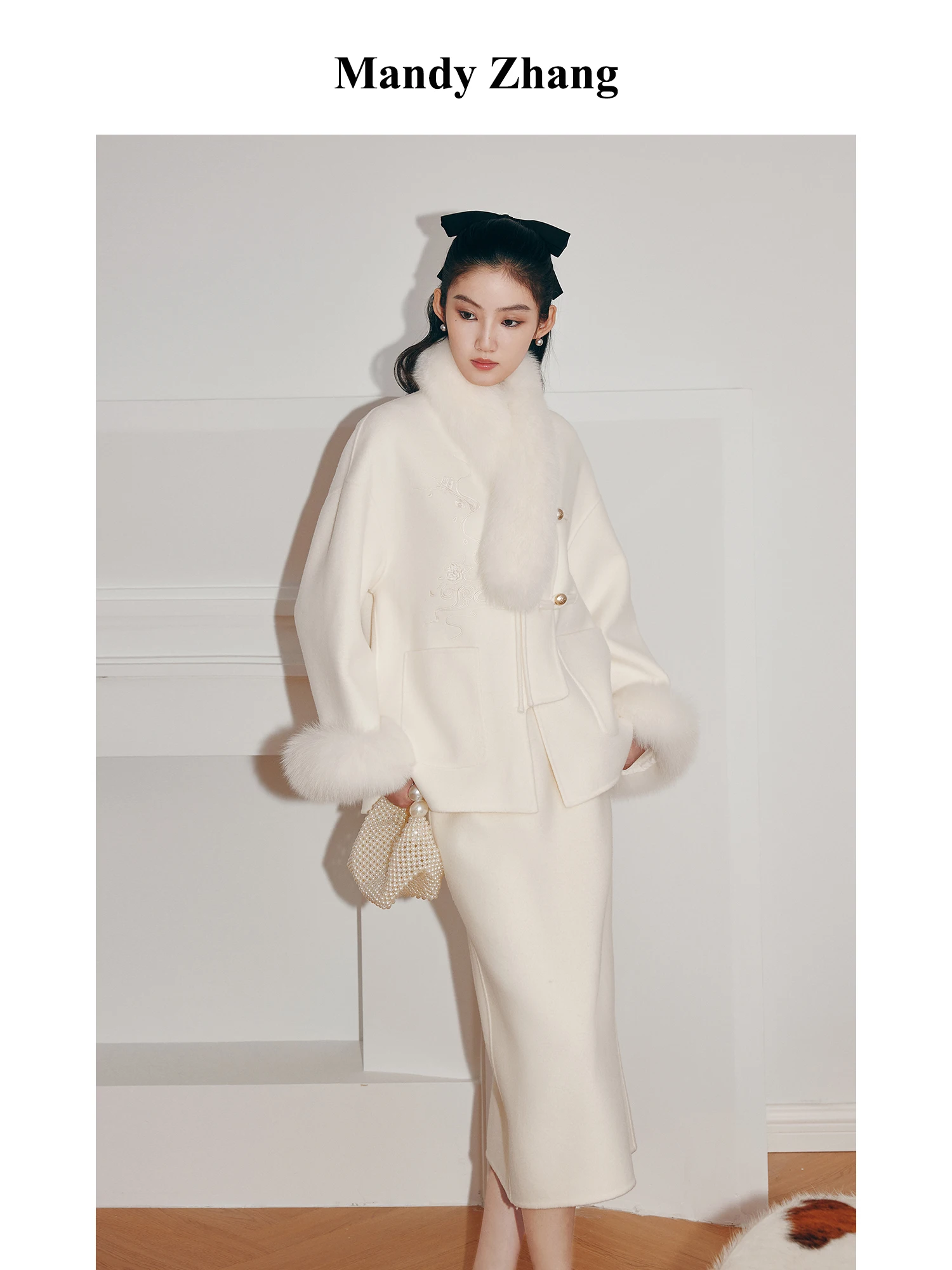 Mandyzhang White New Chinese Sle 00 Fleece Fox Fur Leader Mouth Coat Women Winter Short Woolen