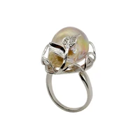large particle pearl ring natural freshwater pearl silver ring colorful flame ball shape adjustable ring mother gift ladies ring