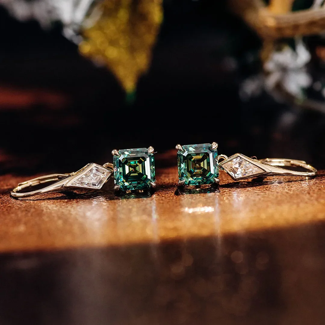 Серьги-подвески женские из желтого золота с муассанитом 10 к