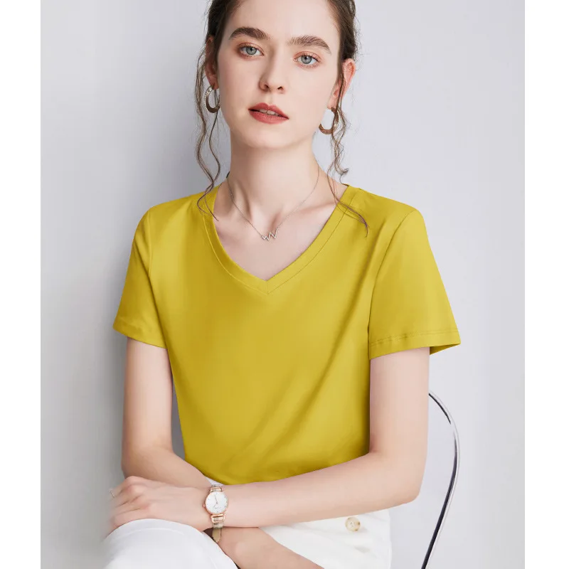 

Casual new summer solid color short-sleeved V-neck women's T-shirt grey