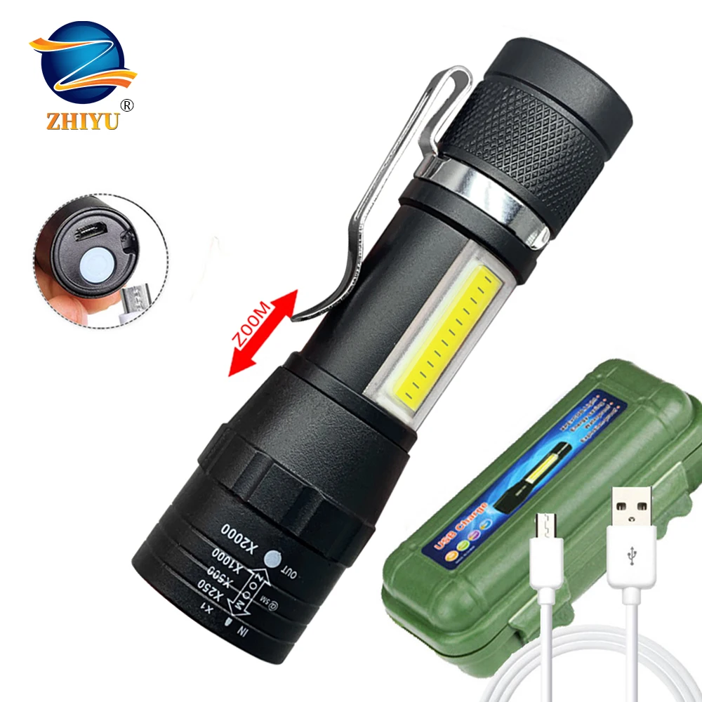 

ZHIYU High Power Flashlight USB Rechargable Lamp for Home Ourdoor Camping Bicycle Black T6 Led Flashlight Zoomable 3 Switch Mode