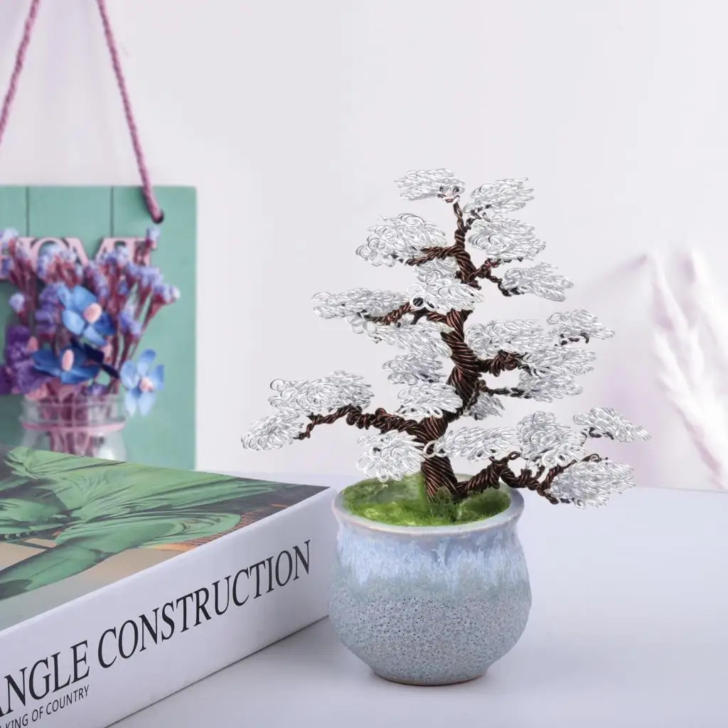 Lucky Money Tree Green Plastic Grass Bonsai Style With Ceramics Base Wire Wrapped MIni Tree For Table Decoration Home Ornaments