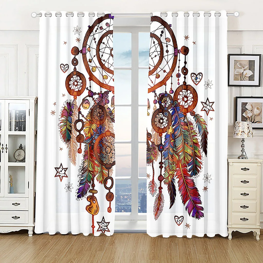 

Window Curtain Boho Dream Catcher Curtains Bohemian Blackout Window Curtain for Girls Children Women Bedroom Indian Feather