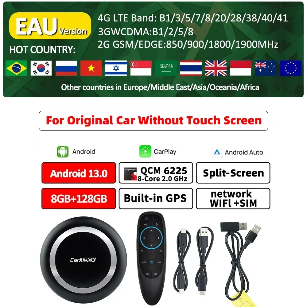 

CarAiBOX Android 13 CarPlay AI Box Qualcomm SM6225 Беспроводной CarPlay Android Auto HDMI Смарт-бокс для автомобиля Встроенный проводной CarPlay
