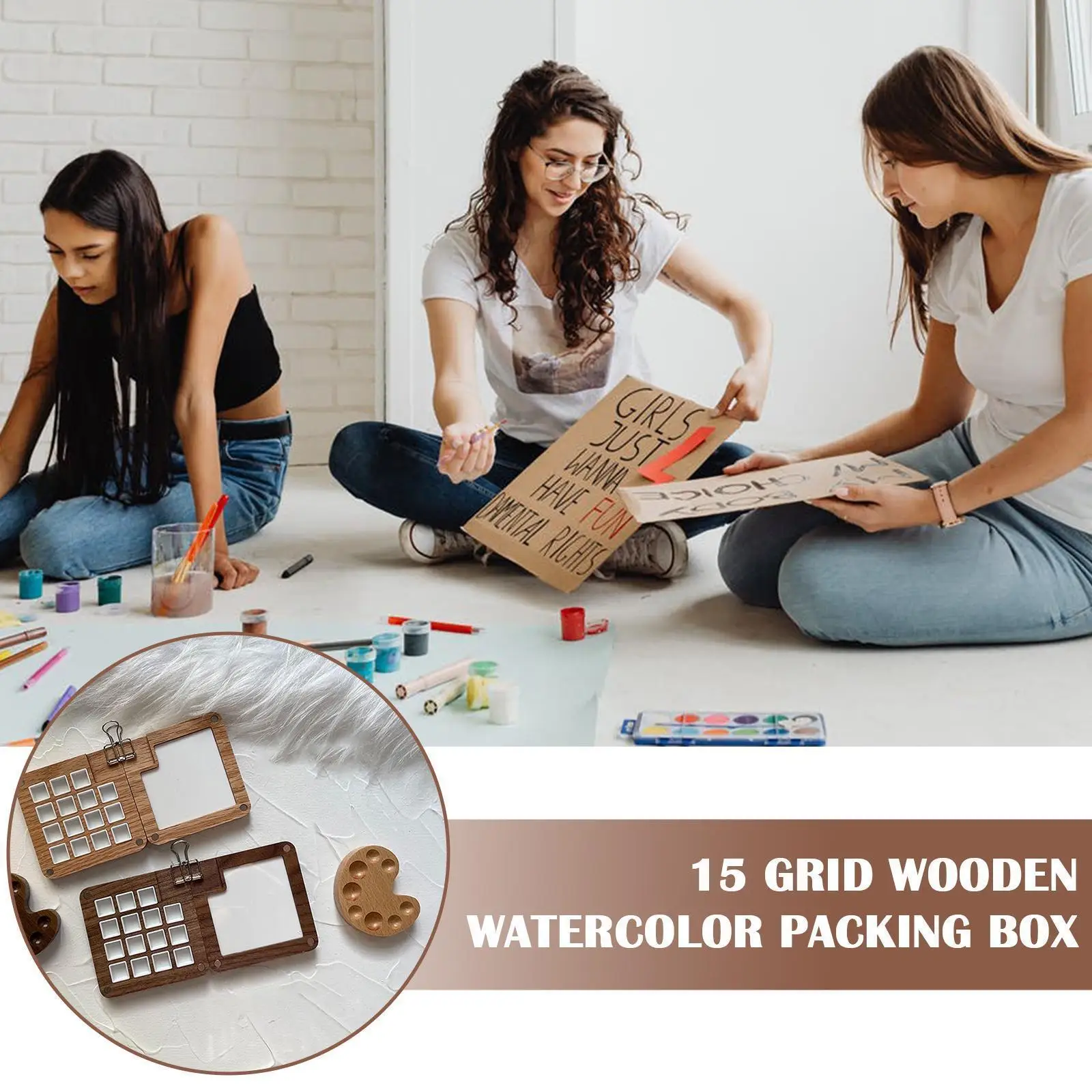 

15 Grid Houten Aquarel Verpakking Master Draagbare Acryl Verf Vierkante Lade Artist Supplies Wooden Watercolor Packing Box
