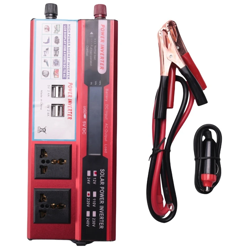 900-1000W Car Power Inverter LCD Intelligent Digital Display USB Interface Solar Inverter DC 12V To AC 220V