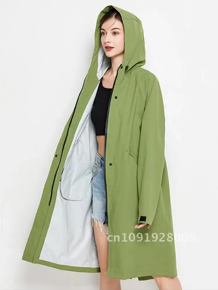 Длинная куртка с капюшоном для женщин от дождя водонепроницаемая ветровка