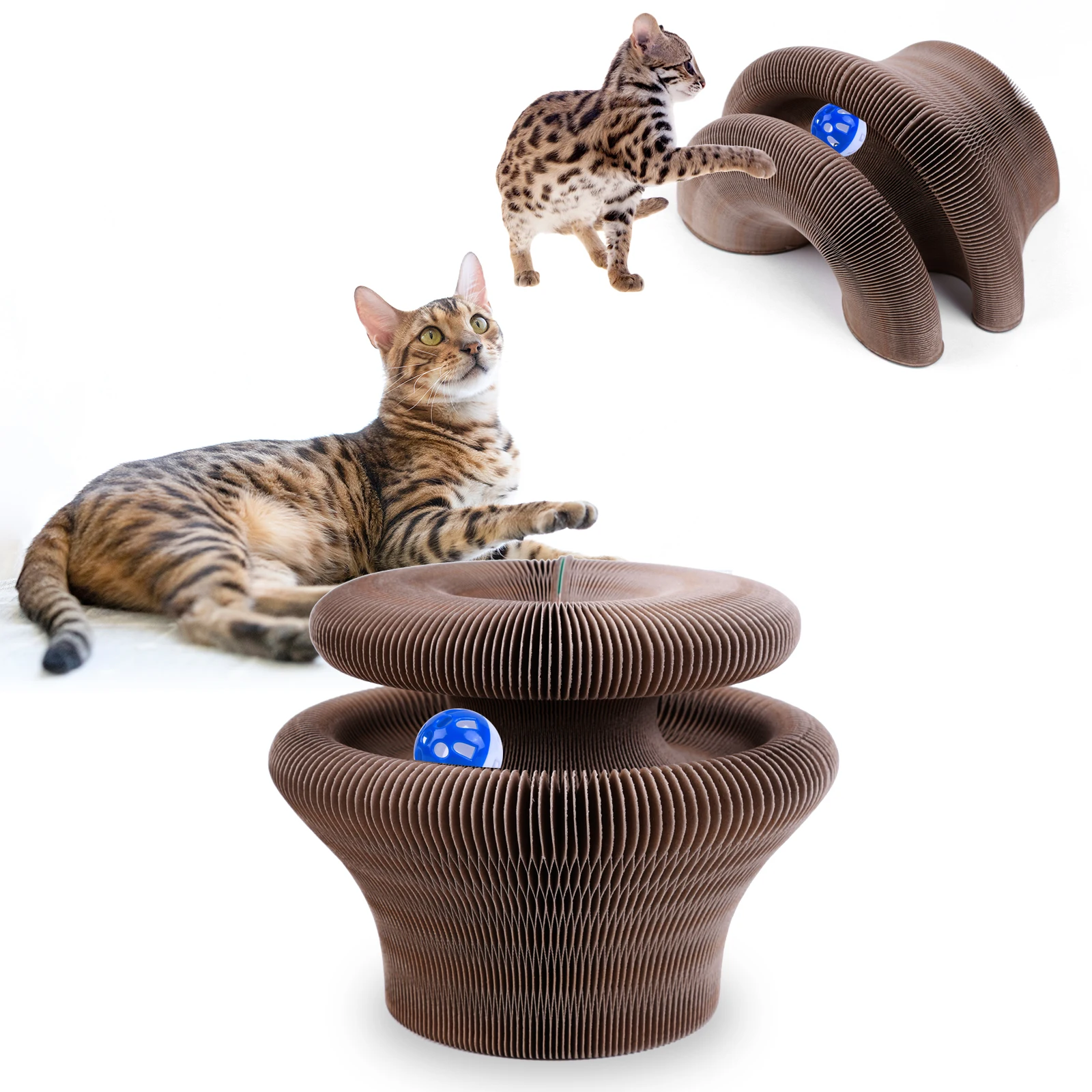 

Cat Ball Toy Corrugated Magic Organ Pet Scratching Board with 2Pcs Bell Balls for Household Funny Cat Supplies