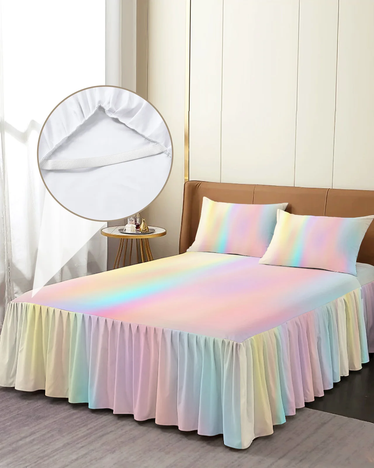

Радужное розовое светящееся постельное белье, эластичное покрывало с наволочками, протектор для кровати, наматрасник, Комплект постельного белья, простыня
