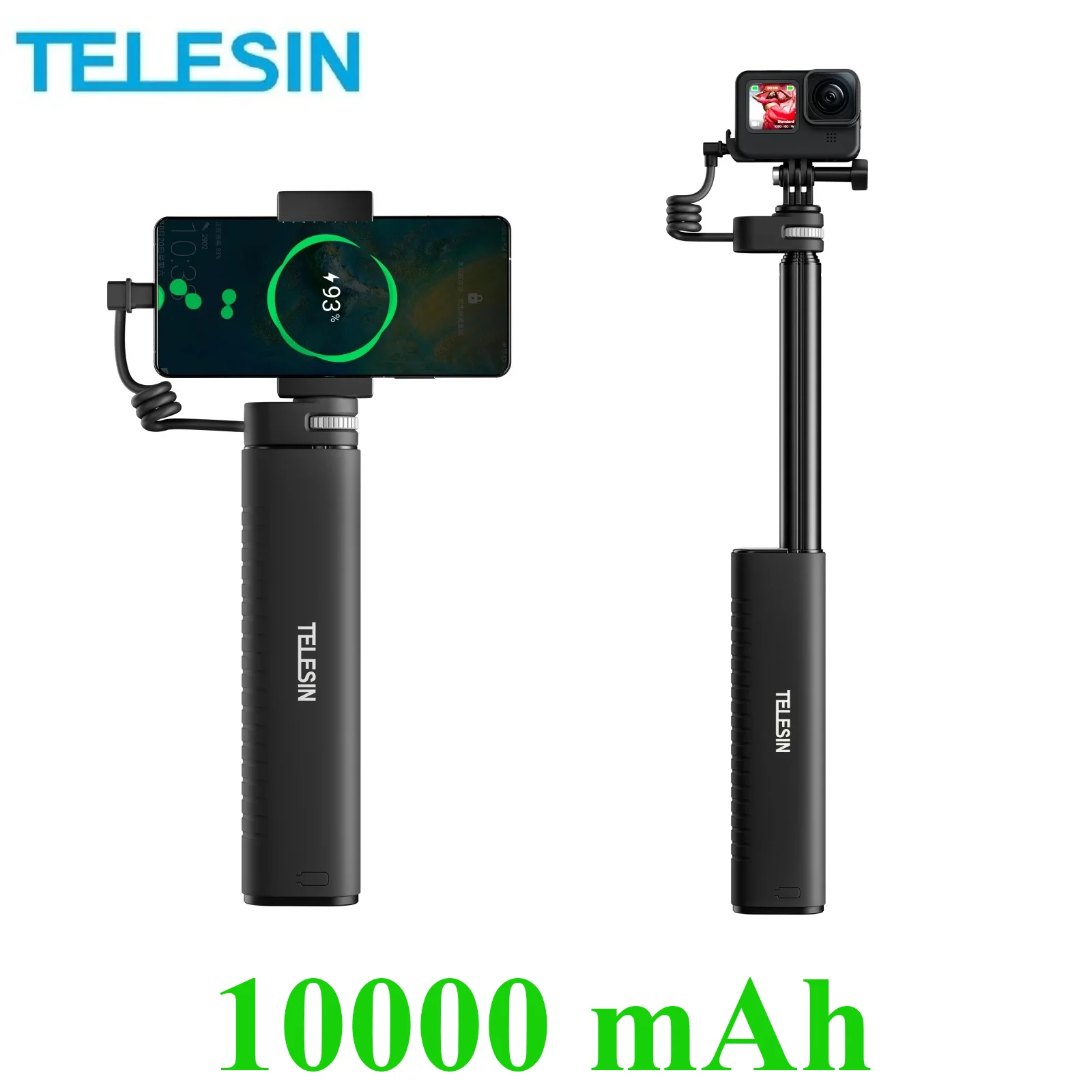 Enlarge TELESIN Power Selfie Stick For Insta360 X3 Accessories Charging Handle Grip For GoPro 11Action Camera Smart Phone