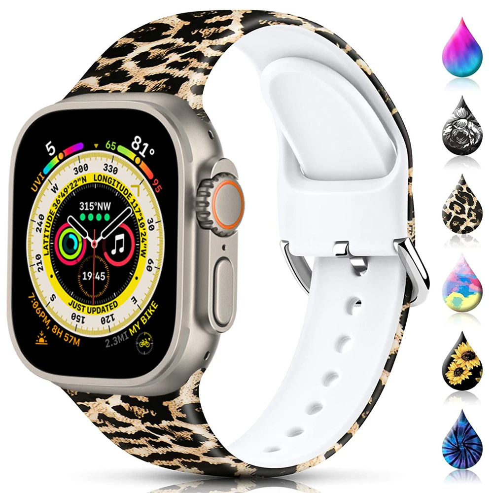 

Ремешок с принтом для Apple Watch Ultra Band 49 мм 45 мм 44 мм 42 мм 41 мм 40 мм 38 мм, силиконовый браслет для Apple Watch Series 3 4 5 6 SE 7 8