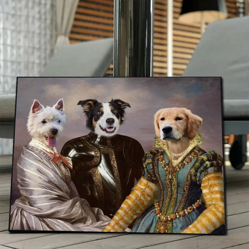 

Personalized Custom 3 Pets Portrait Poster Prints Customization Funny Dog Cat Animals In Royal Clothes Canvas Painting Wall Art