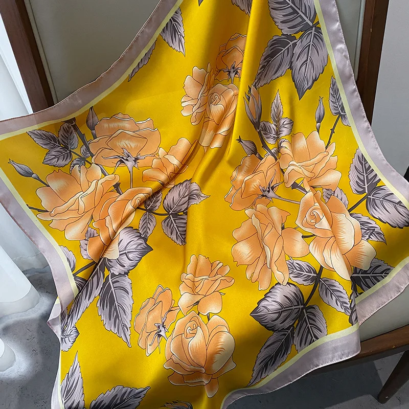 Шелковая шаль с принтом элегантный шейный платок атласный квадратный шарф для