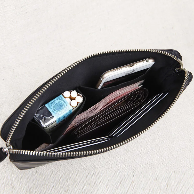 Business casual genuine leather men's clutch bag simple daily high quality natural soft first layer cowhide black phone wallet