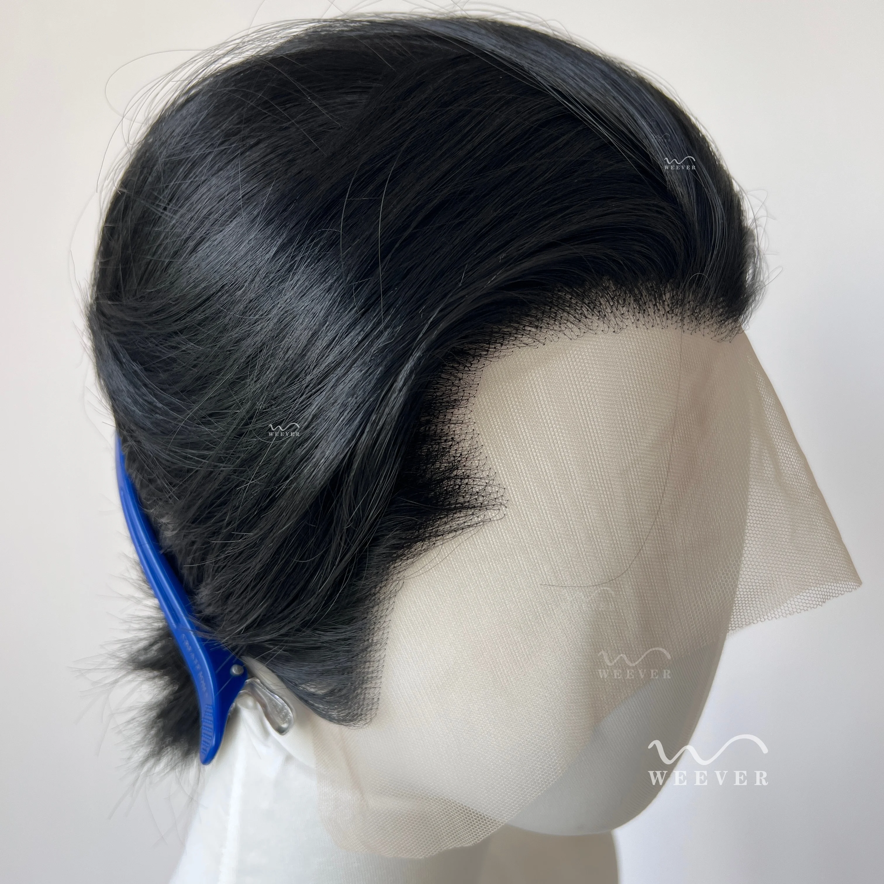 Фото Мужской синтетический парик Widow's Peak Jet Black с коротким кружевным фронтом, 8 дюймов, высокое качество, естественный вид, для повседневного использования и косплея №2