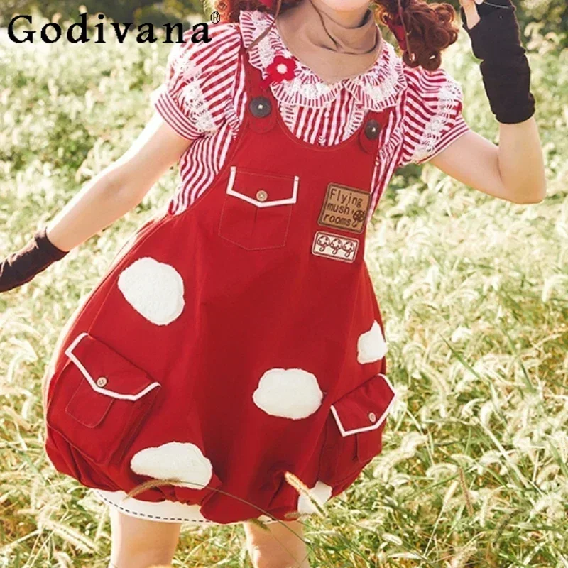 Оригинальное девчачье милое красное платье на бретелях в стиле Лолиты Jsk женское