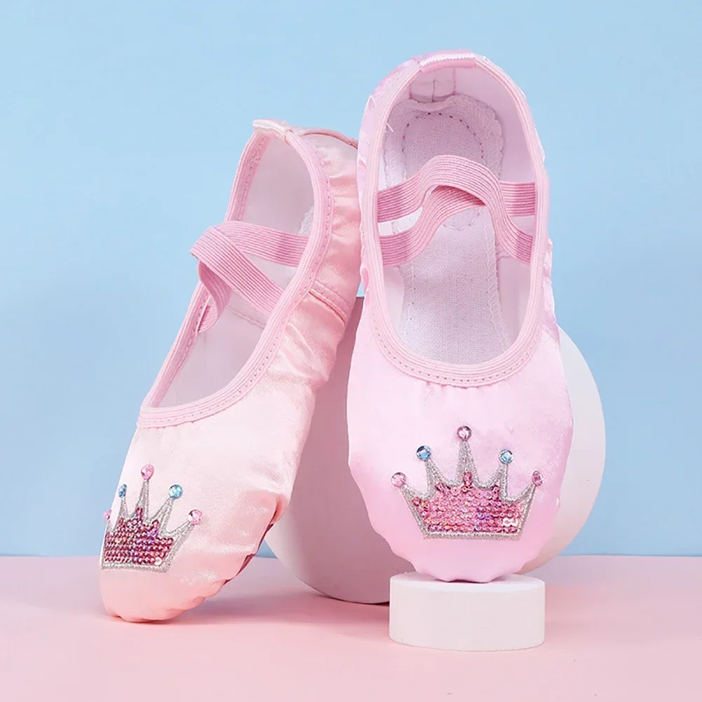 Балетки с вышивкой в виде короны для девочек детские танцевальные Тапочки