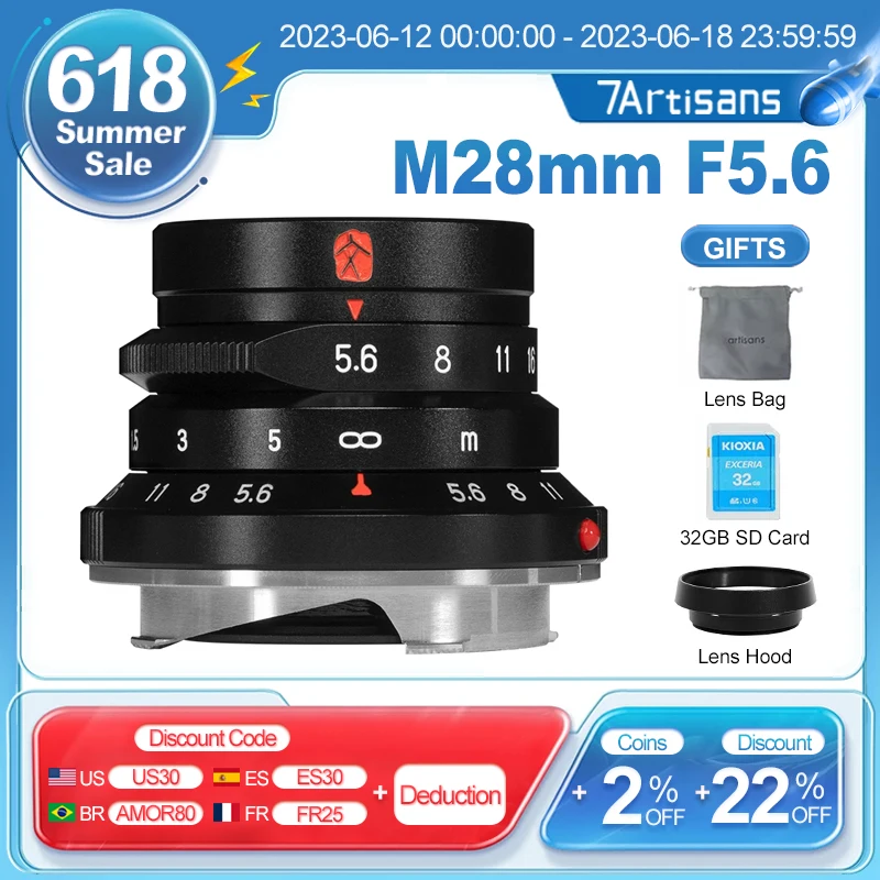 

7artisans 7 artisans M28mm F5.6 Manual Focus Full Frame Wide-angle Lens for Leica M mount Cameras M2 M3 M11 M10 M10R M10P M7 M-A