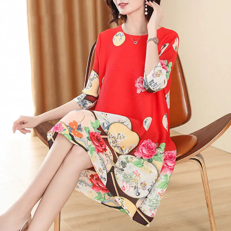 

Loose retro thin 2021 spring and summer new Chinese style pleated dress