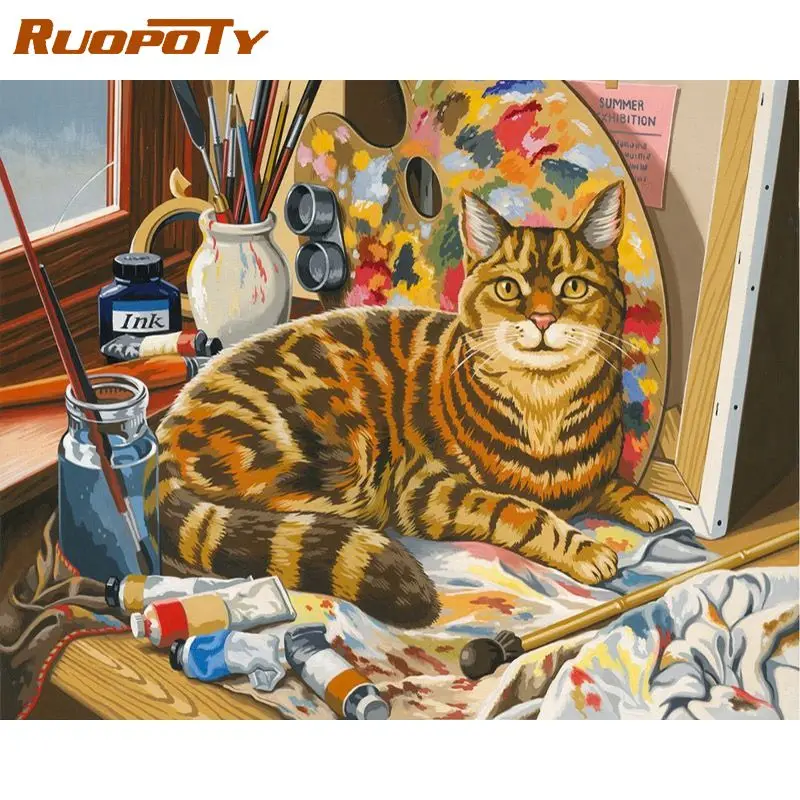

RUOPOTY Abstract Painting By Numbers Handpainted Picture Drawing Cats Diy Crafts On Canvas Gift For Adults Home Garden Animal