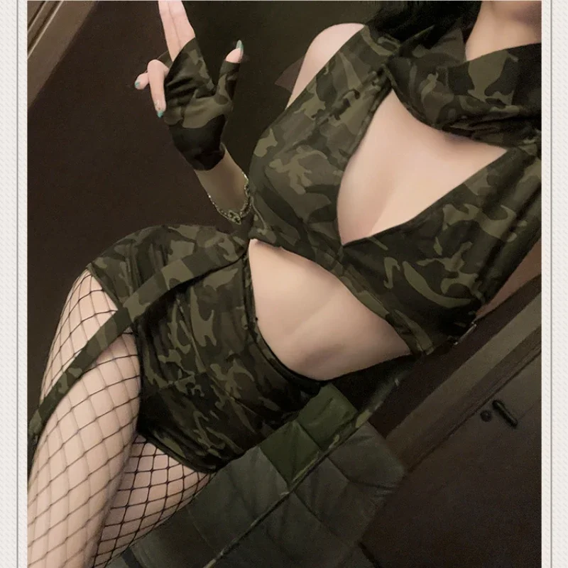 Женский Камуфляжный топ с вырезами и открытой спиной шорты для косплея костюмы