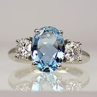 female light sky blue wedding ring solitaire band oval aquamarine engage party women luxury jewelry shine cz stone best gift
