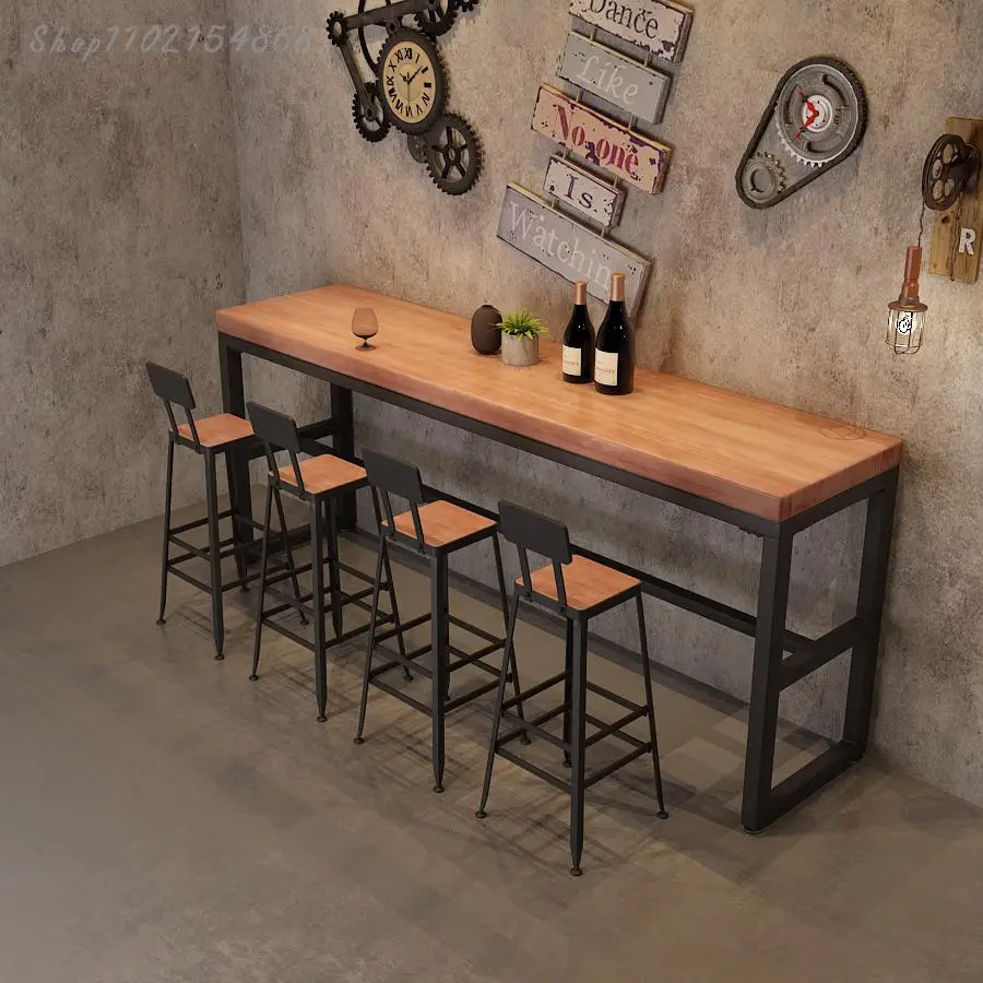 Барный стул барный высокий в скандинавском стиле из железа и массива дерева