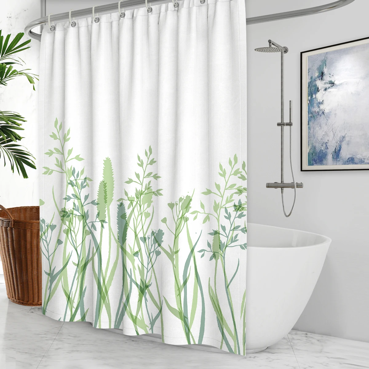 

Plant Shower Curtain Home Tropical Green Leaves Decor Bathroom Waterproof Curtain Modern Simple with Hooks Partition Banheiro