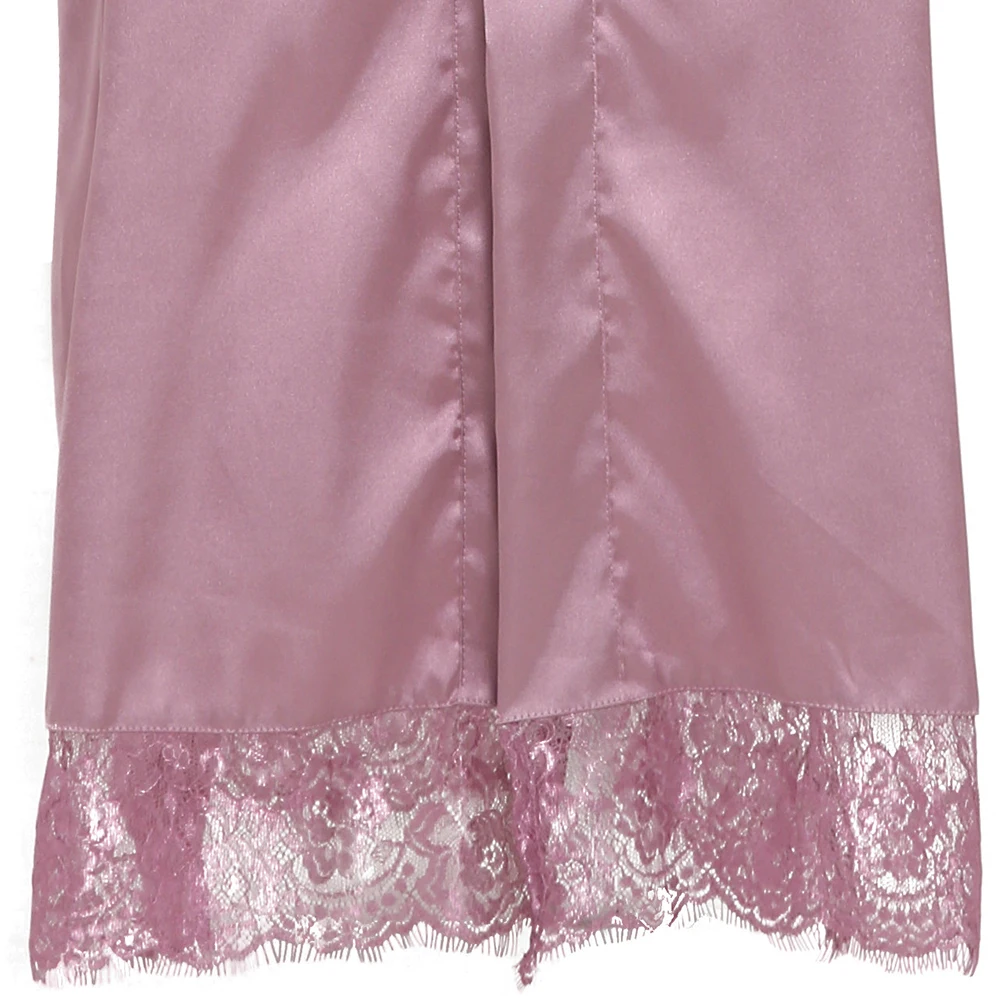 Women Sexy Gray Large Plain Bride Kimono Satin Silk Lace Robe Sleepwear Dress Gown Wedding Robe Bathrobe Ladies Long Gowns New