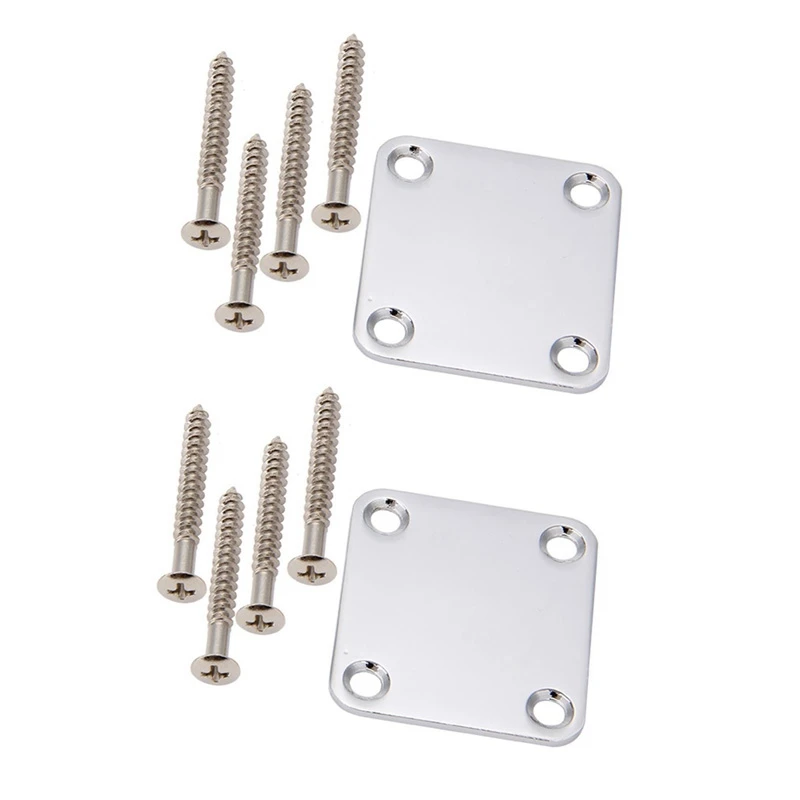 

2 Set Electric Guitar Neck Plate With Screws For Strat Tele Guitar Precision,Jazz Bass Replacement, Chrome