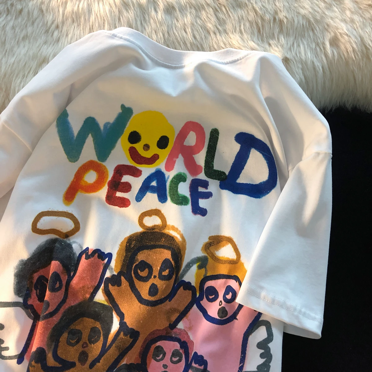 

Y2K Women Streetwear Vintage Fashion Graffiti World Peace Unisex Oversized Egirl T-Shirt Cute Fairy Grunge T Shirts Tops Clothes