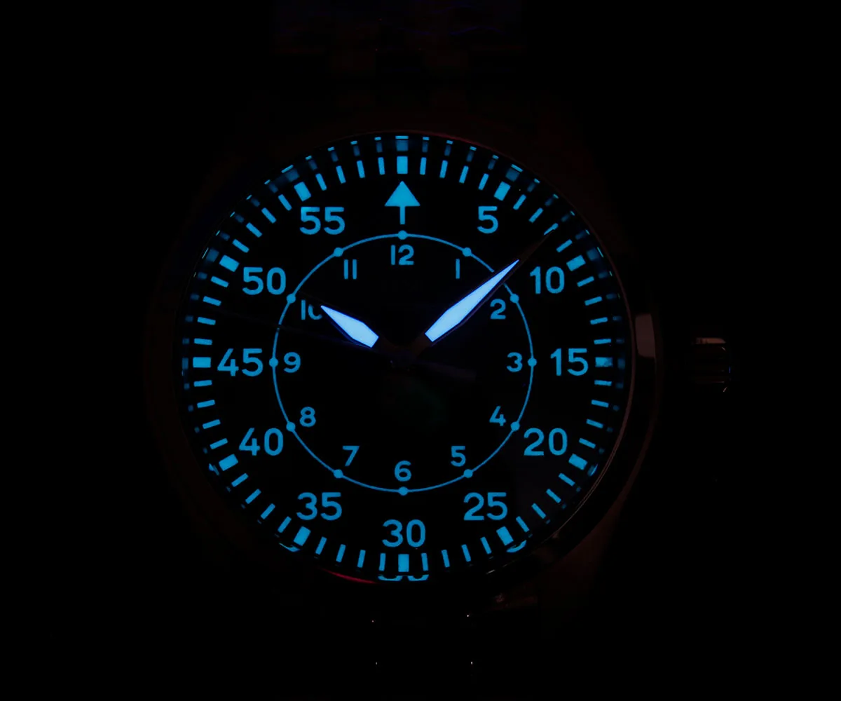 Фото Мужские часы Cronos Pilot Flieger 39 мм, кварцевые, механизм VH31, нержавеющая сталь, водонепроницаемость 100 м, суперлюминофор, куполообразное сапфировое стекло, модель L6057M. №2