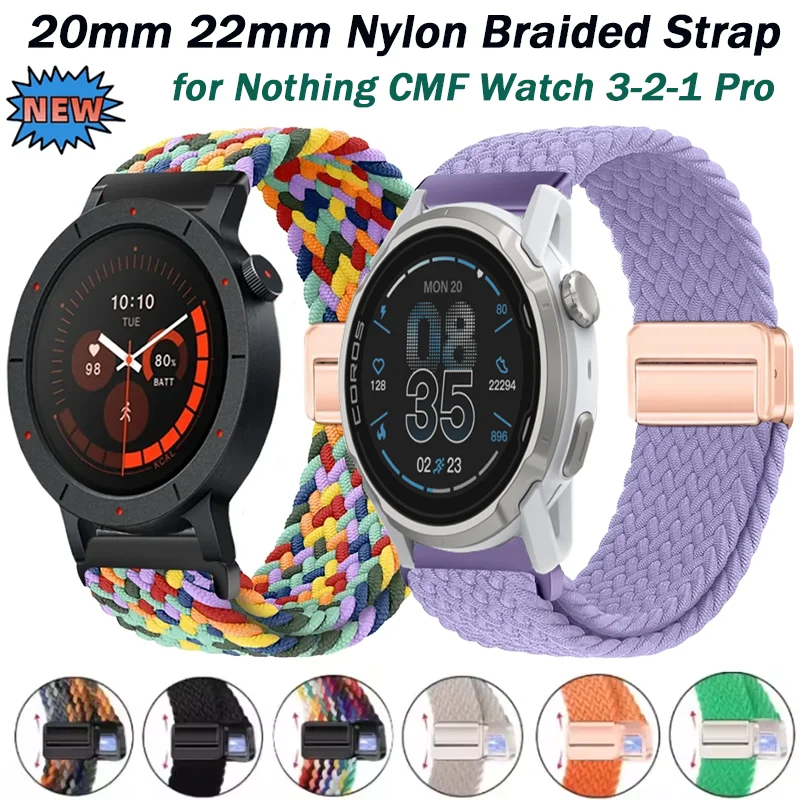 Фото Нейлоновый плетеный ремешок 20/22 мм для Nothing CMF Watch 3-2-1 Pro, COROS APEX 4 42 мм/PACE 4-Pro, магнитный ремешок Suunto Vertical 2/Race 2 №1