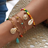 bohemian bracelet set for women gold color shells colorful rice beads tassel chain bangle ethnic jewelry gift 2022 new