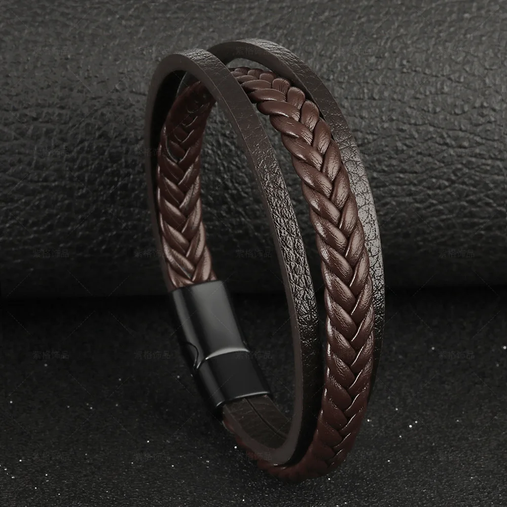 

Wholesale Gift New Arrival Vintage Leather Rope Braided Bracelet Ethnic Style Magnetic Snap Men's