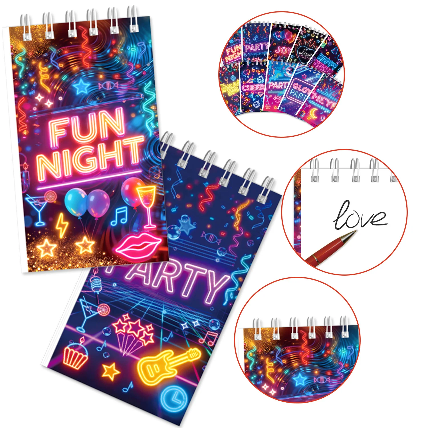 Мини-блокнот Neon Glow Party, 24 страницы, с принтом «Ночная музыка и коктейли», портативный карманный блокнот, сувенир для дня рождения, канцелярские товары (art.: 3920dc5f6a027) - 3920dc5f6a027