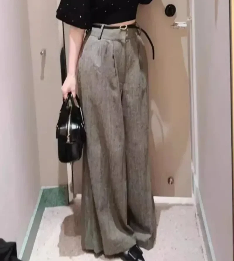 Брюки женские с завышенной талией широкими штанинами