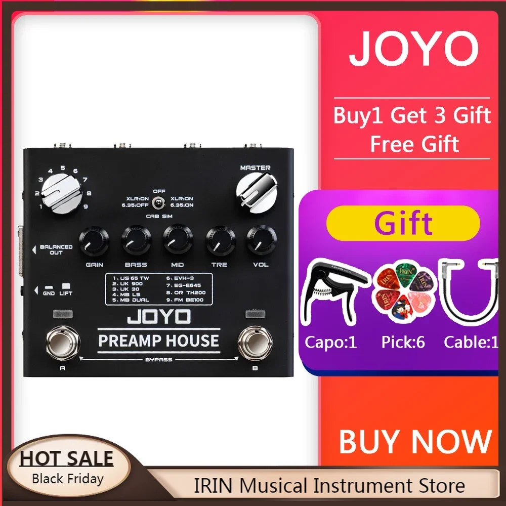 

JOYO Guitar Effect Pedal R-15 PREAMP HOUSE Cabinet Simulator Pedal Build-in 9 Amp's Preamps Features Clean & Distortion Channel