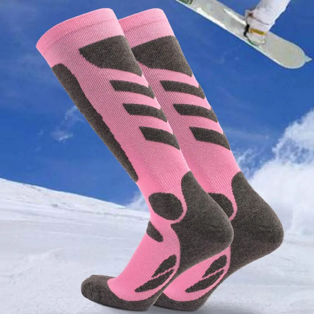 

1 Pair Knee-high Snow Skiing Socks Sweat-absorbent Climbing Socks Elastic Cotton Air Permeability Hiking Socks for Sports