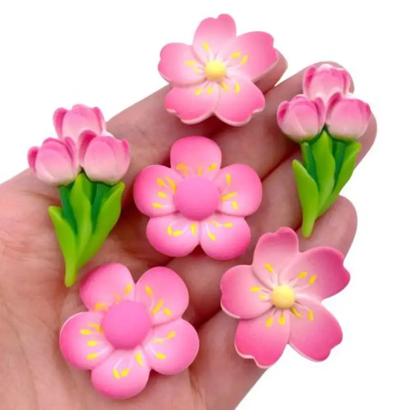 

Resin Kawaii Colorful Painted Cherry Blossoms Lotus Flatback Stone Scrapbook Figurine 100PCS DIY Bow Decor Accessories Crafts