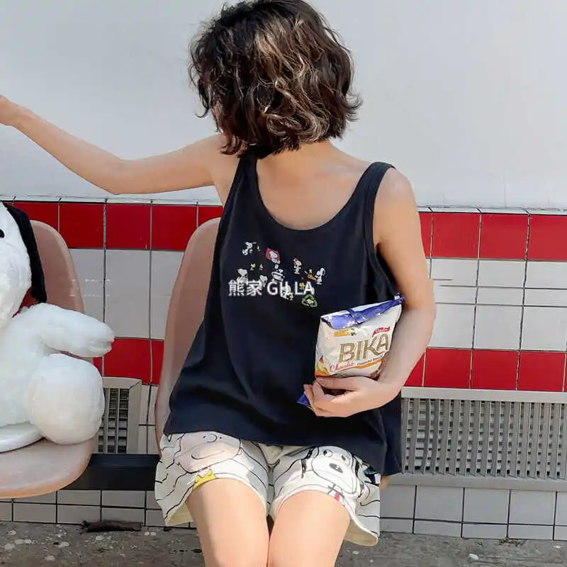 Женская летняя Пижама на бретельках из чистого хлопка