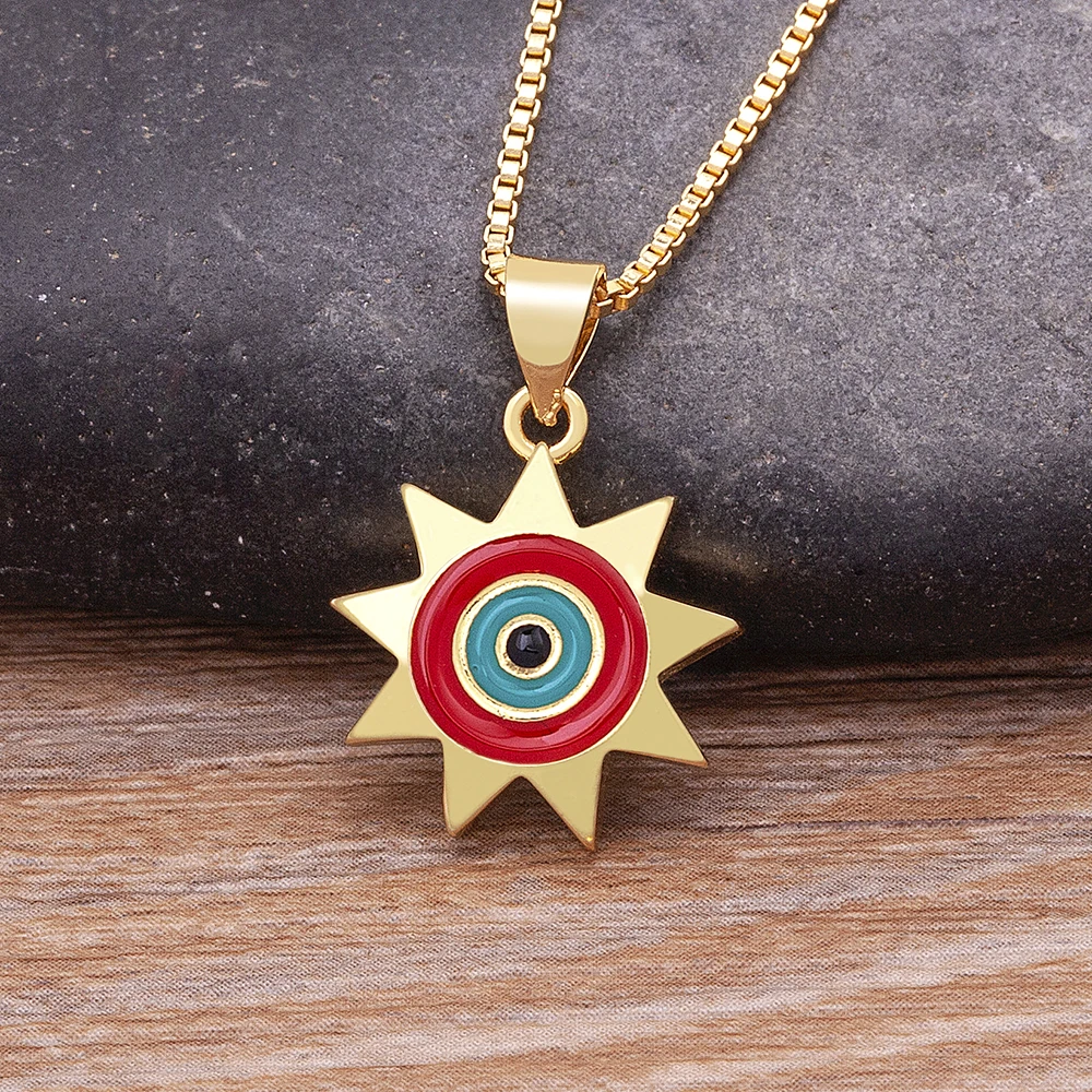 

Nidin Turkey Blue Evil Eye Necklaces for Women Men Vintage Geometric Design Pendant Long Chains Choker Lucky Party Jewelry Gift