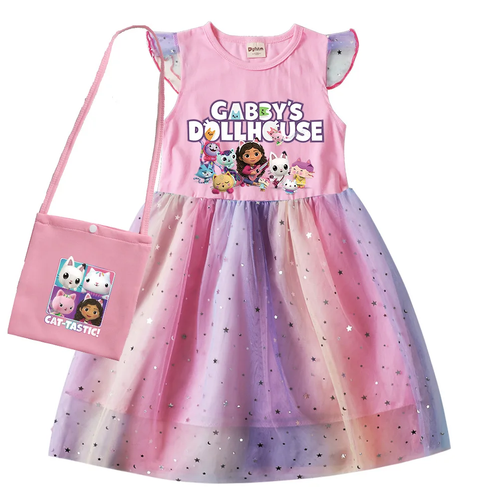 

Одежда для кукольного домика Gabby для маленьких девочек, Сетчатое кружевное платье принцессы с коротким рукавом, Vestidos, костюм для девочек на ...