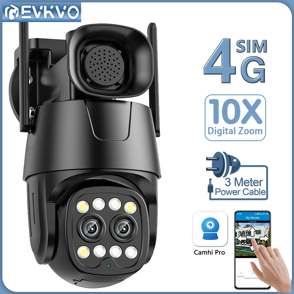 

EVKVO 4K 8MP 4G SIM Card Dual Lens IP Security Camera AI Human Tracking Outdoor PTZ WIFI Surveillance Camera Color Night Vision