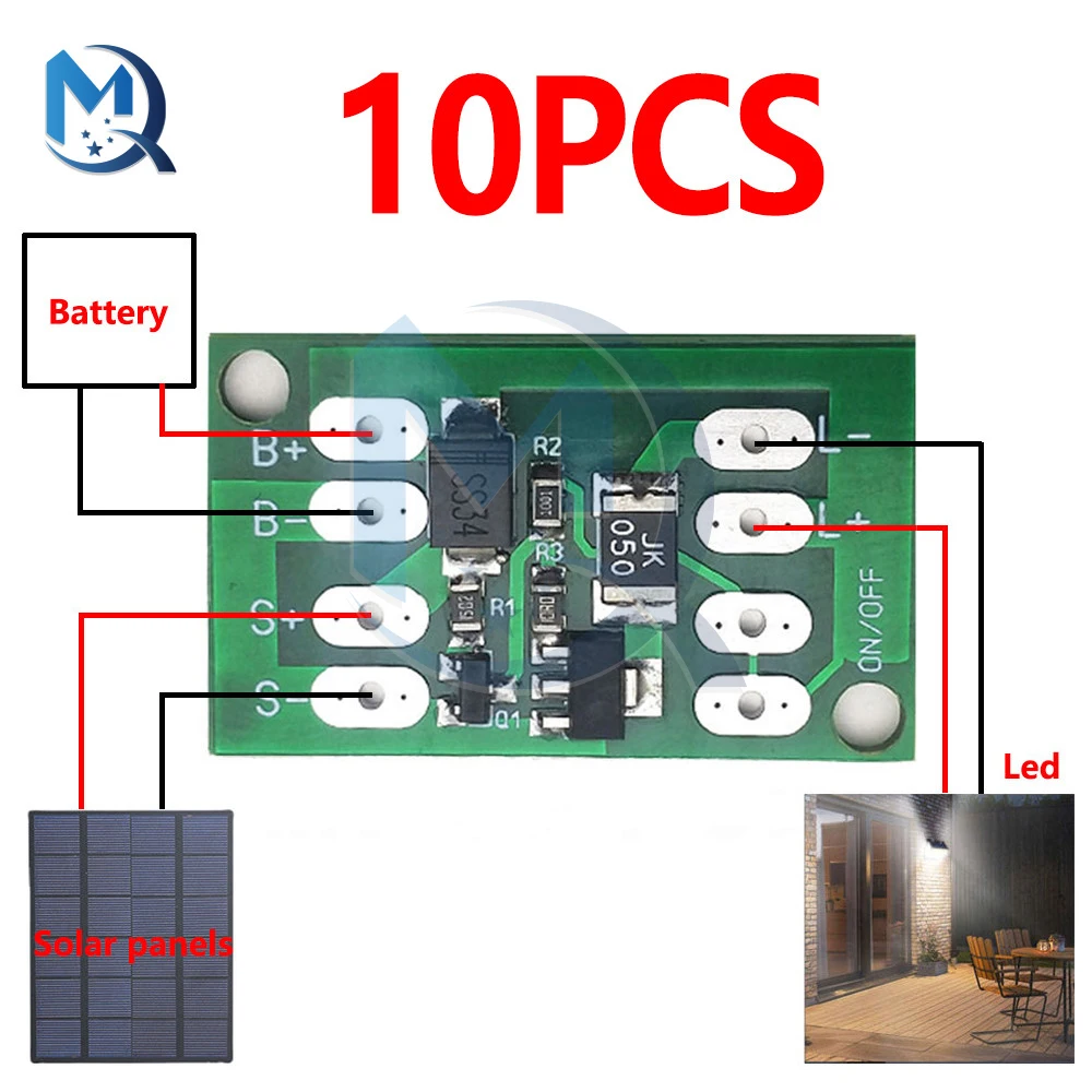 1-10Pcs Solar Panel Battery Charger Board Control Night Light Automatic Light on When Dark Controller Switch Garden Lights Modul