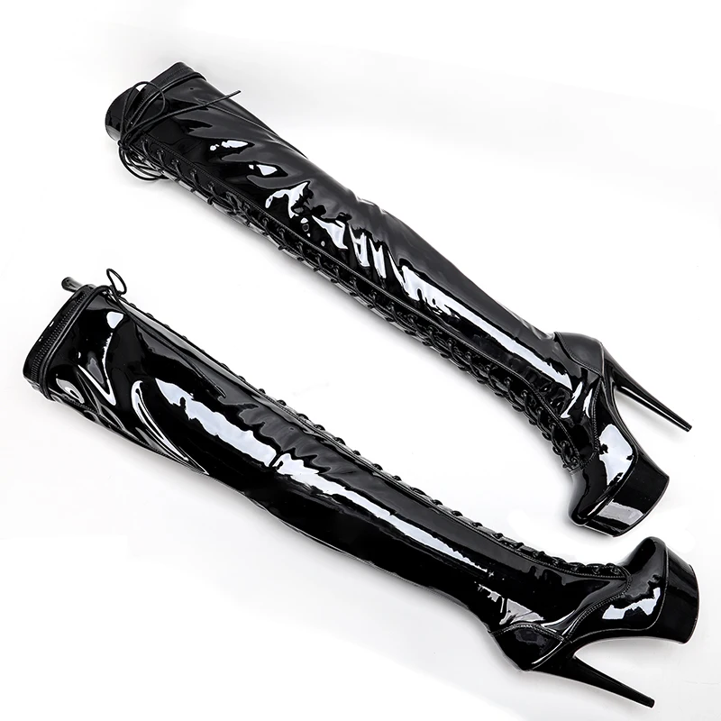 Leecabe 15CM/6Inches  Patent PU  upper High Heel platform Boots Closed toe  Pole Dance boot