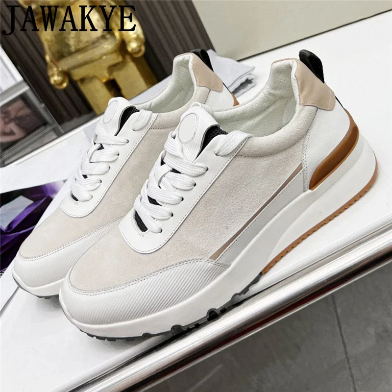 

Кроссовки мужские сетчатые на плоской платформе, замшевые дышащие, на шнуровке, прогулочная обувь, белые, весна