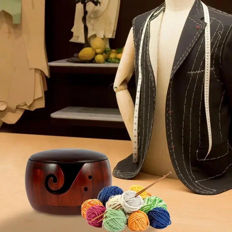 

Чаша из деревянной пряжи ручной работы, чаша из деревянной пряжи с крышкой, круглая деревянная чаша для хранения пряжи для вязания крючком, чаша для любителей вязания крючком